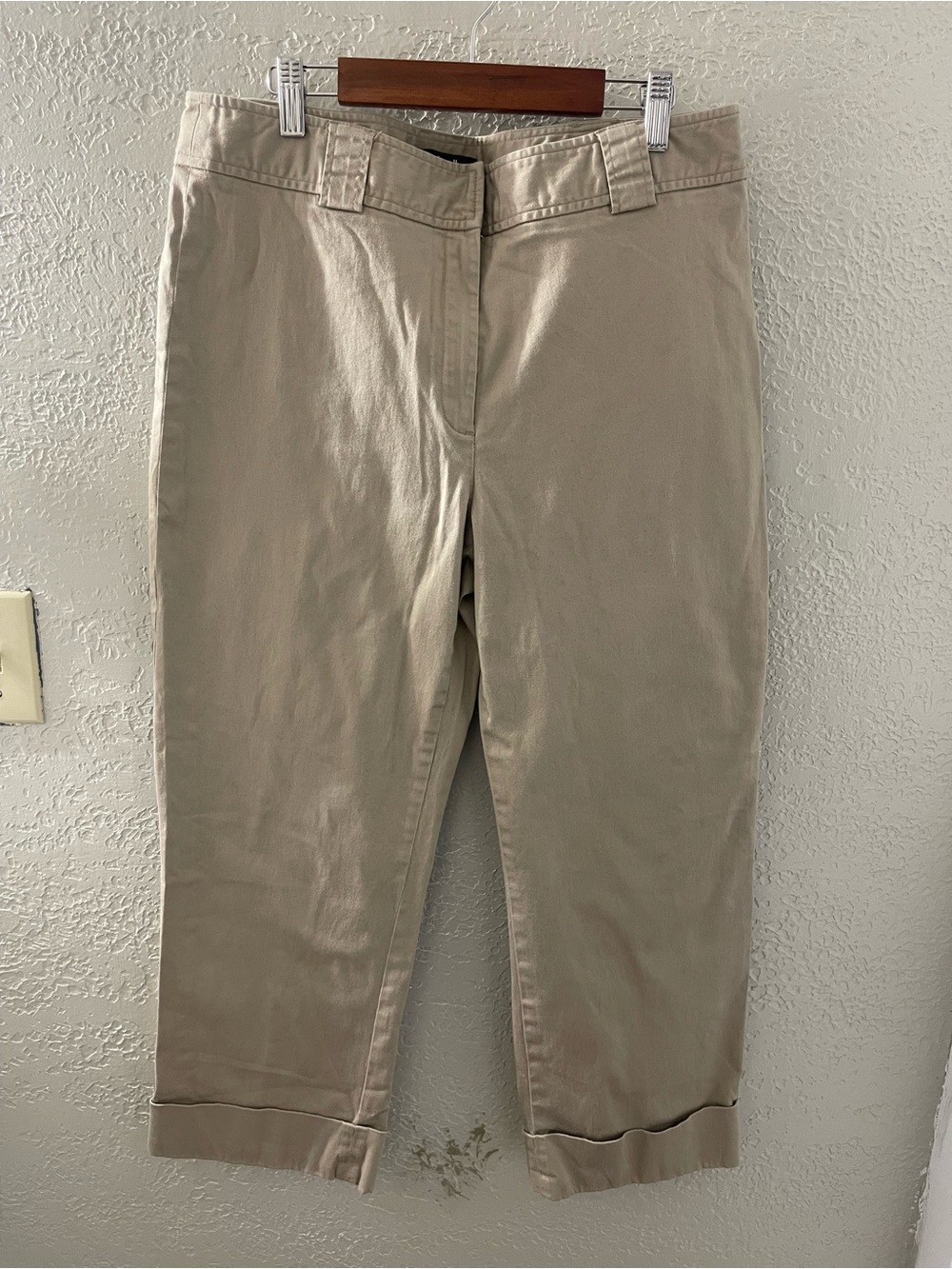 Rafaella Women’s Tan Straight-Leg Chino Cropped‎ Pants Cuffed Hem Size 12